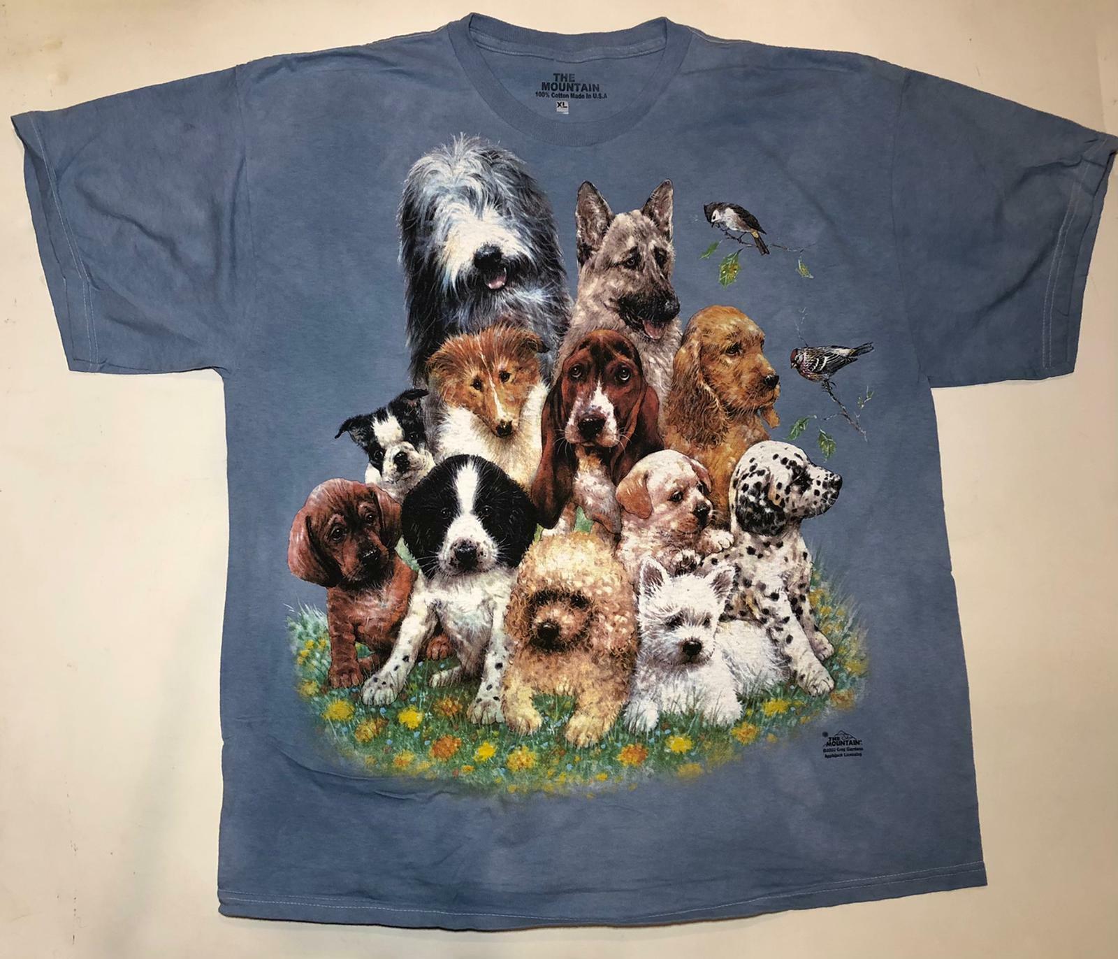 The Mountain Puppies in Grass Cute Dogs Blue Pets Cotton Animal T-Shirt S-3X gallery