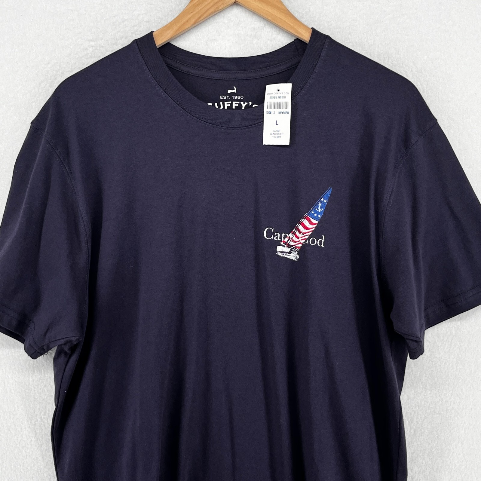 CUFFY Shirt Adult L Cape Cod Yacht Ensign Sailboat Nantucket Cotton Blue NEW gallery