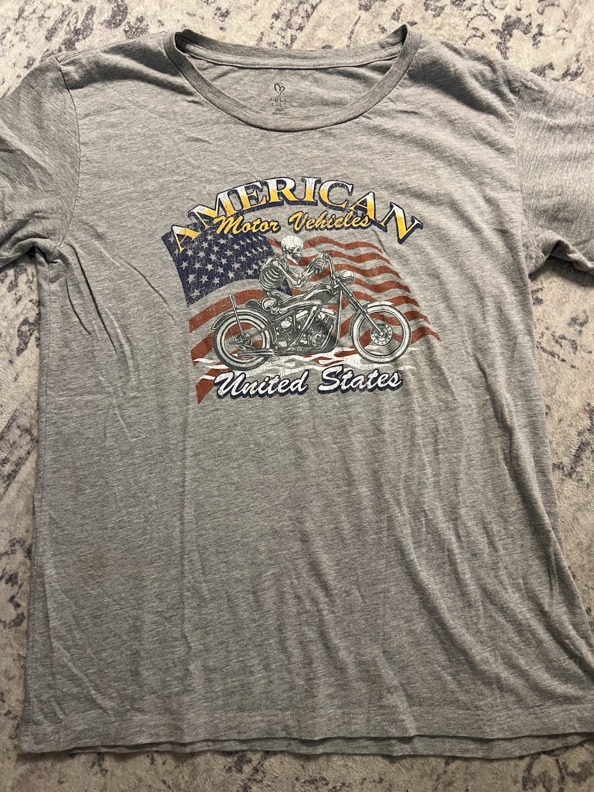 Tultex Softstyle Men's XL Gray Crew Neck USA Motorcycle Skeleton Graphic Tee gallery