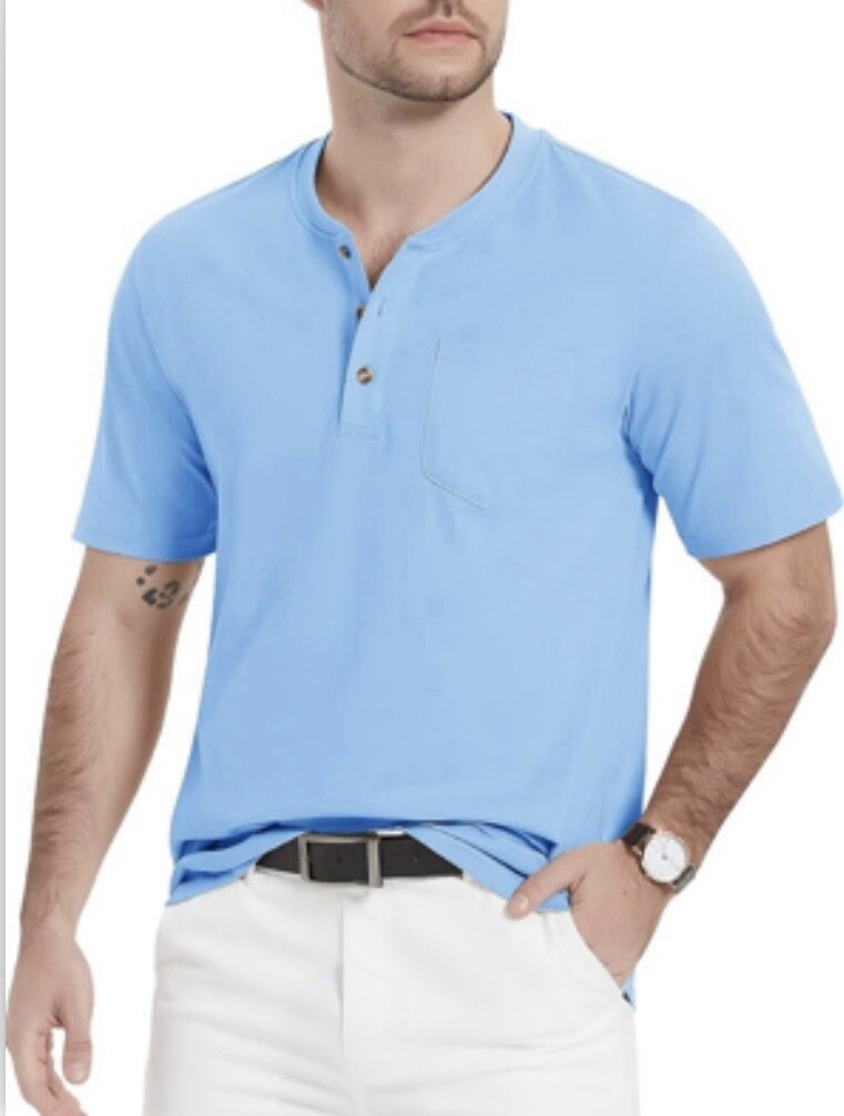 MAGCOMSEN Men's Henley Shirts Short Sleeve Pocket Tee Shirts Wine Blue Size 2XL gallery