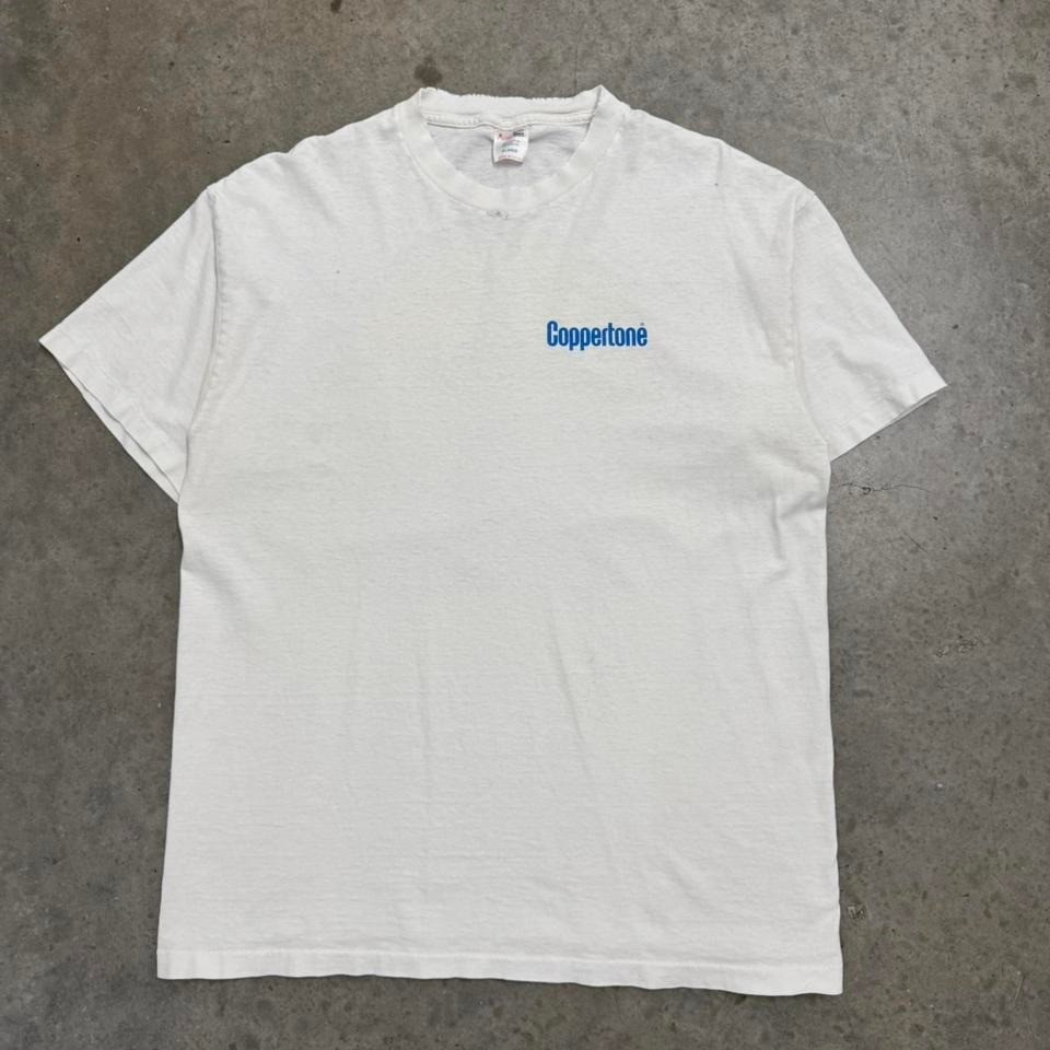 Vintage 90s Coppertone Sunscreen T-shirt Beach Surf Surfing White Mens XL gallery