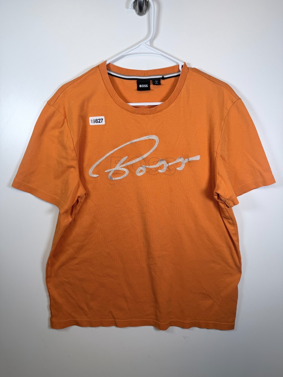 Boss Mens Crewneck Spellout Logo Statement Graphic T Shirt Orange Size Large gallery