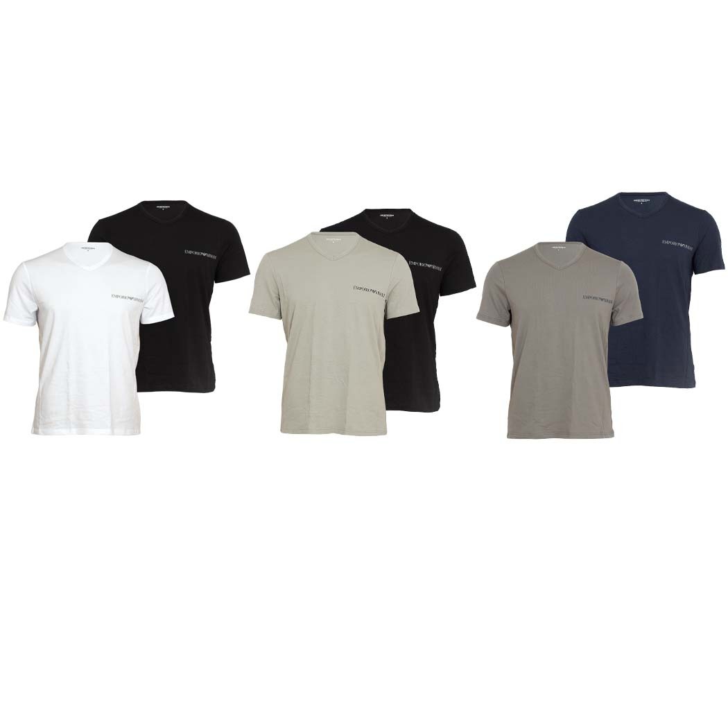 Emporio Armani Men’s V-Neck T-Shirt 2 Pack | Cotton & Elastane Regul