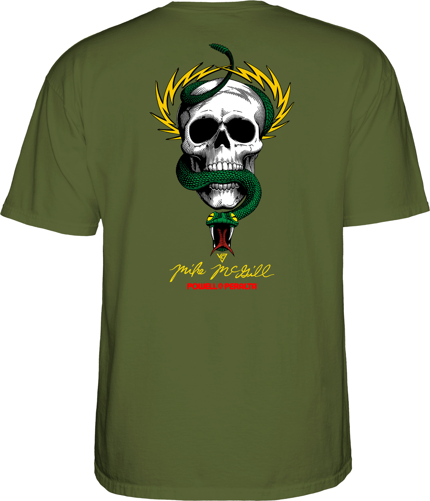 Powell Peralta Mike McGill SKULL AND SNAKE Skateboard T Shirt MILITARY GREEN gallery