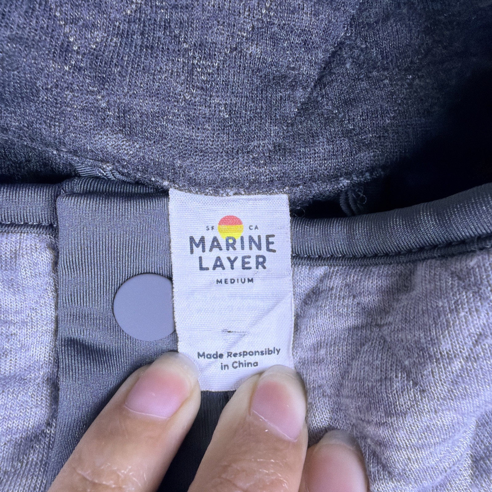 Marine Layer Crobet Pullover Mens Medium Charcoal Gray Snap Quilted Reversible gallery