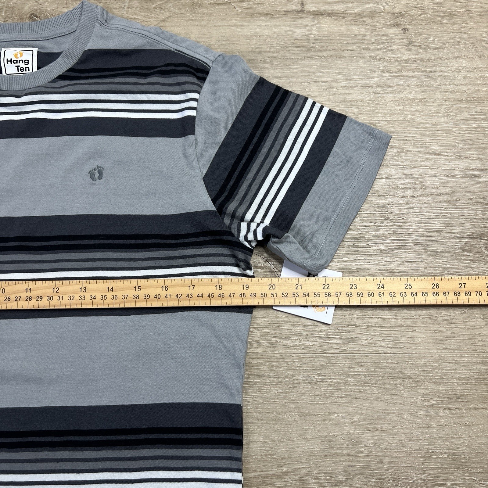 Hang Ten Striped Pocket Tshirt Short Sleeve Black Gray White Mens Size Small NWT gallery