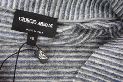 Giorgio Armani Black Label Blue Gray Striped 100% Linen T Shirt Sz 48 NEW