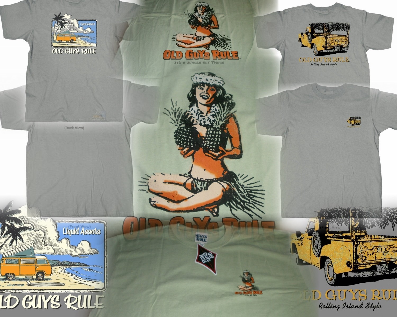 3 OLD GUYS RULE ISLAND LIFE THEMED T-SHIRTS SURFBOARD SIZE L YOU GET ALL THREE!