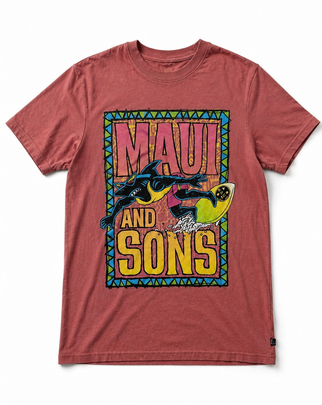 Maui And Sons Graphic Surf Shark T Shirt Mens Medium Pink Retro Beach Skater
