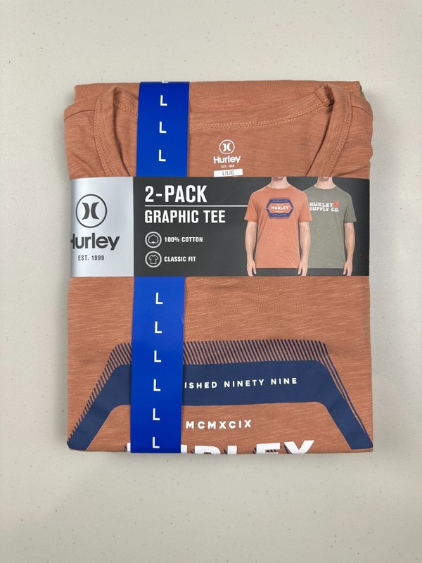 Hurley Men’s Graphic Tee, 2-pack – GREEN/ORANGE, Size LARGE