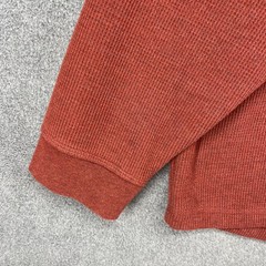 L.L.Bean Henley Pullover Mens 3XL Red Sherpa Fleece Lined Waffle Knit Thermal