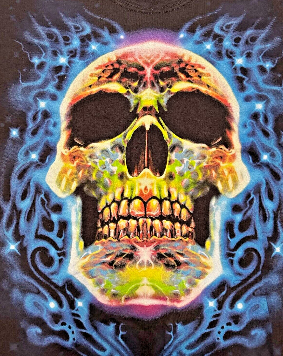 Liquid Blue Multi-Color Skull Graphic On Black T-Shirt Medium Brand New gallery