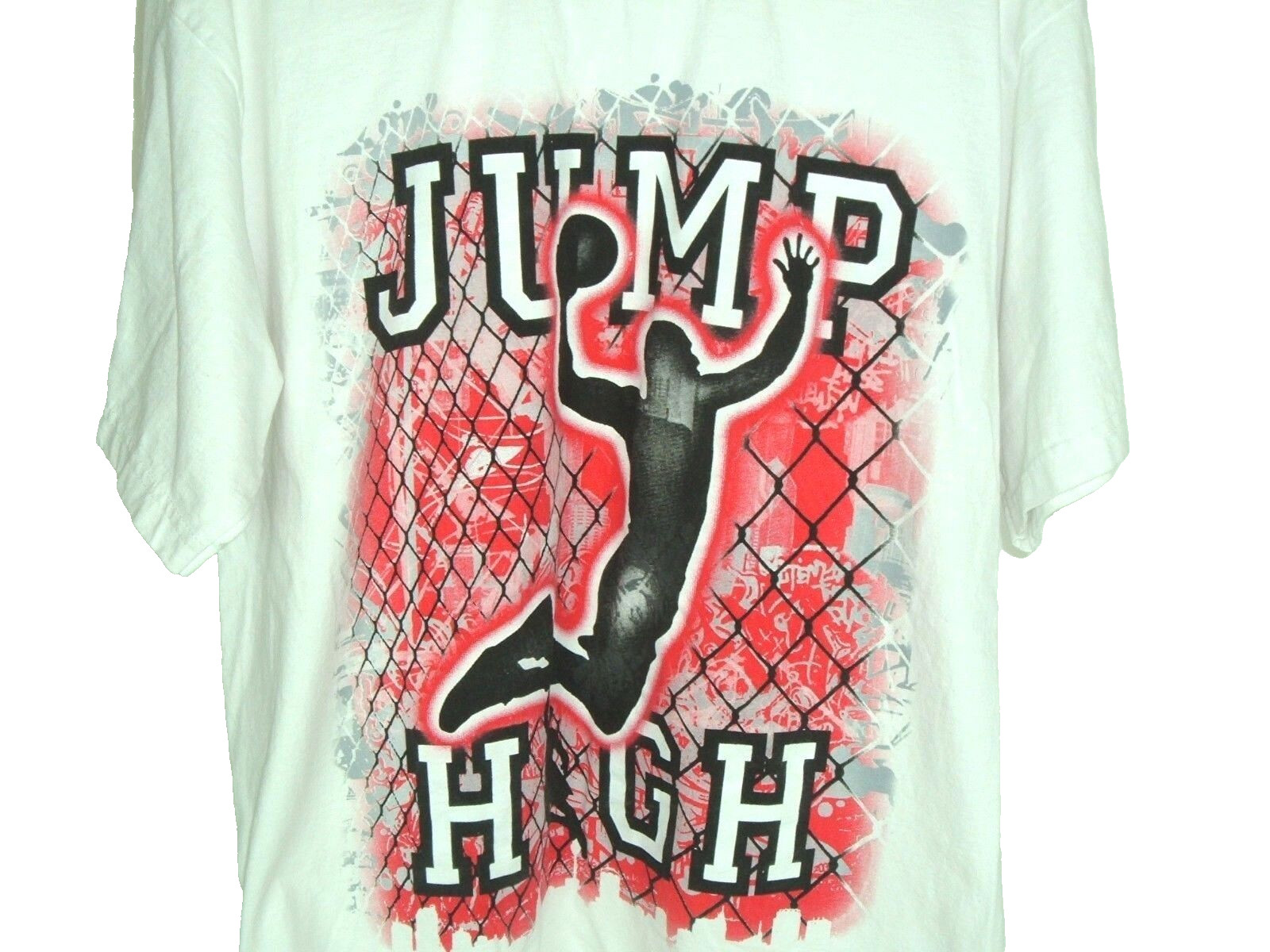 Vtg Tee Pro-Tag Jump High Basketball White Graphic T-Shirt SZ L street wear