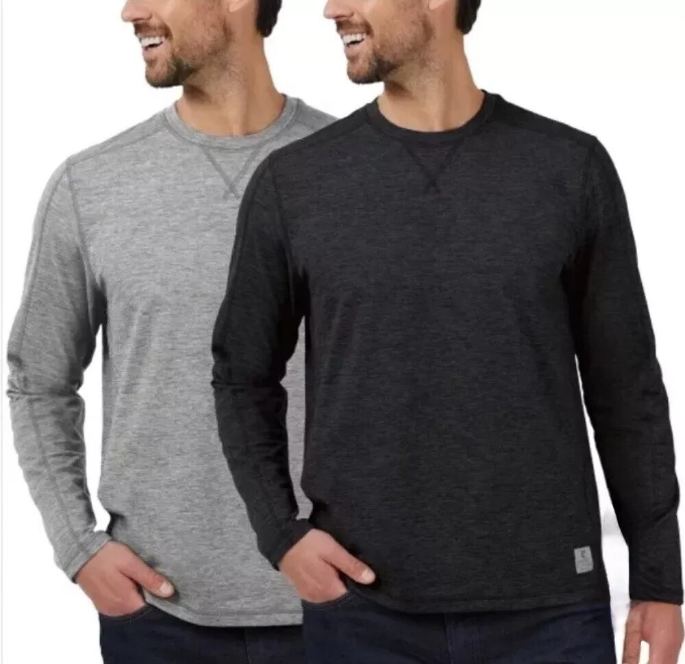 Rugged Elements Mens MEDIUM  Sueded Long Sleeve Crew Tee 2-pack Black & Gray NEW