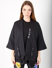 Niepce Matte Black Tee Japanese Samurai T-Shirt Kanji Embroidery Shirt