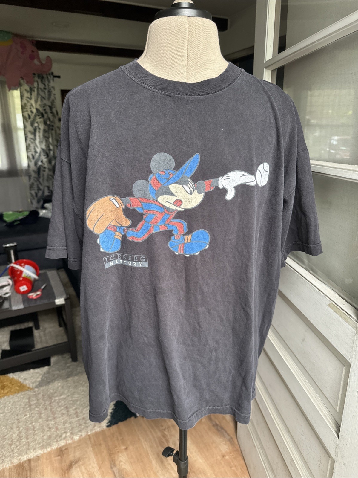 Vtg Iceberg History Mickey Baseball Black Boxy T-shirt 2XL Made In Italy gallery