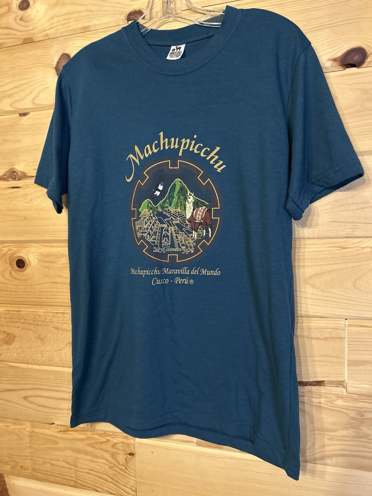 Machu Picchu Peru Graphic T Shirt Mens M Teal Llama Inca Ruins Cusco 100% Cotton gallery