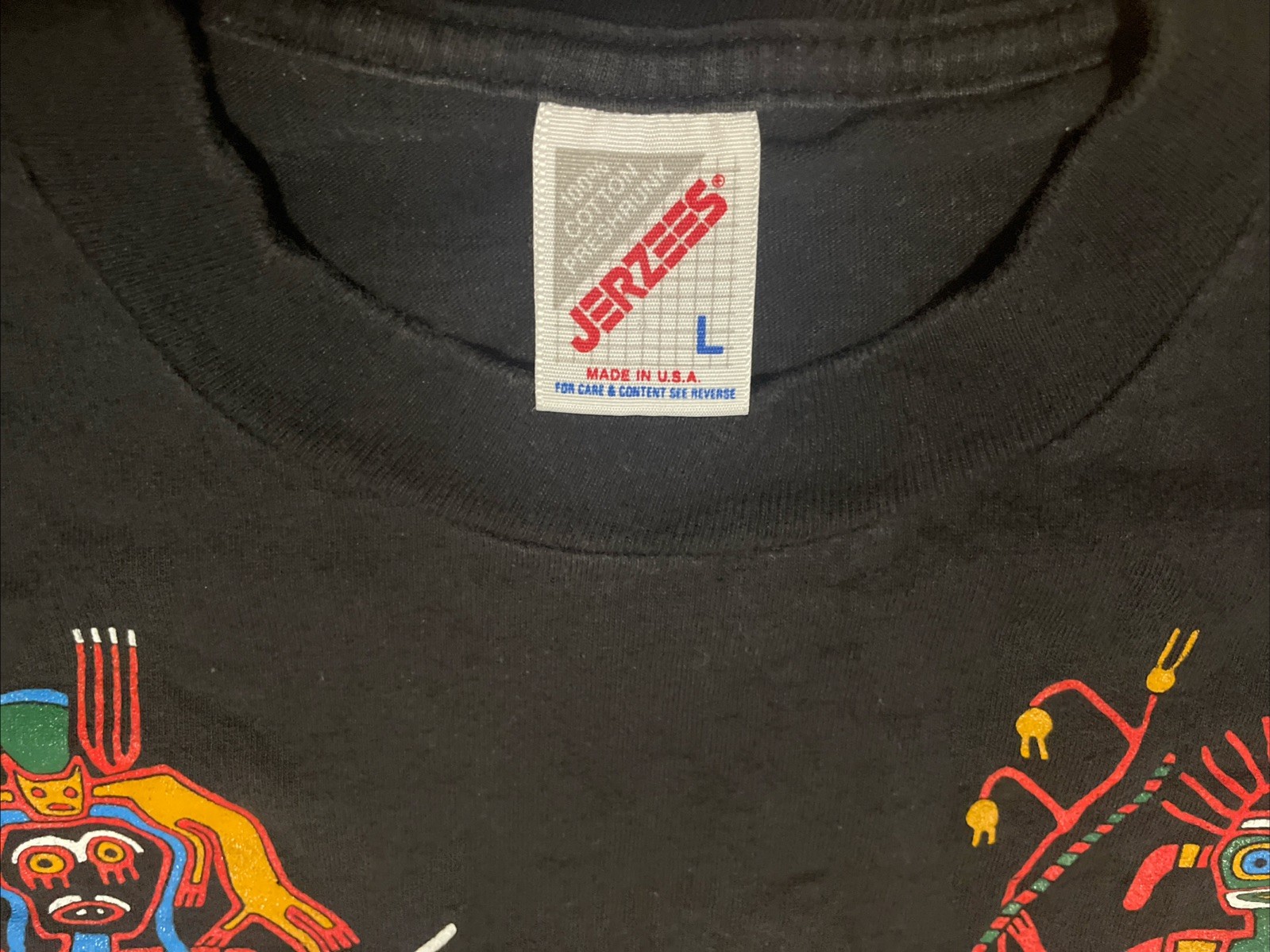 Vintage 90s Peru Shaman Shirt Size Large Indigenous Tribe Cultural Tee Black gallery