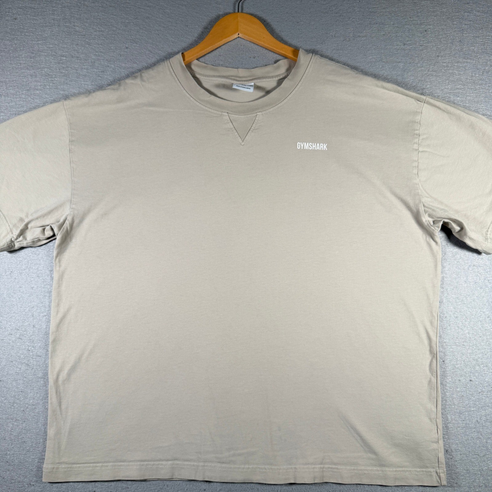 Gymshark Men XXL Oversized T-Shirt Beige Tan Cotton Crew Neck A3A4B-GBC0-XXL-BW1