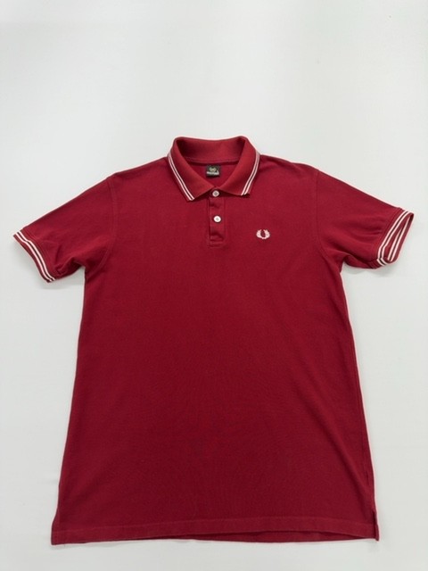 Fred Perry Mens Red Polo Shirt Size L Classic Striped Ribbed Cuff Condition