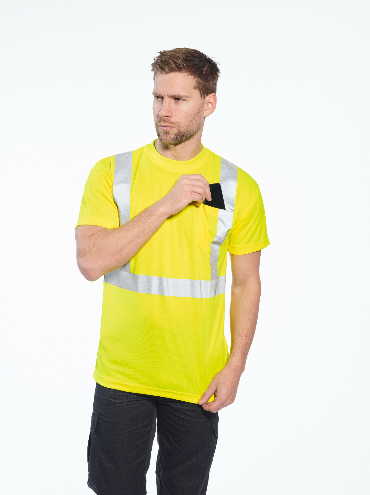 Portwest S190 Hi-Vis Reflective Safety Crew Neck T-Shirt with Chest Pocket ANSI gallery