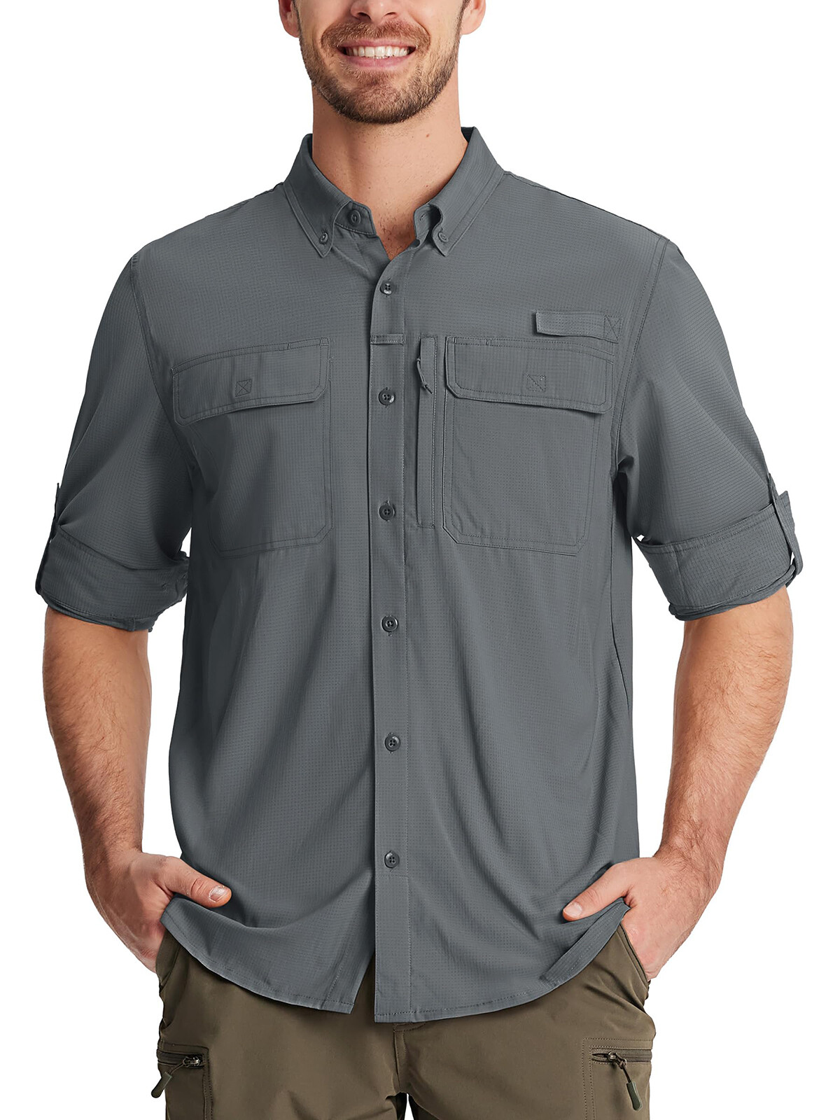 Mens Fishing Shirts Long Sleeve Sun Protection UPF50+ Quick Dry Button Down Tops