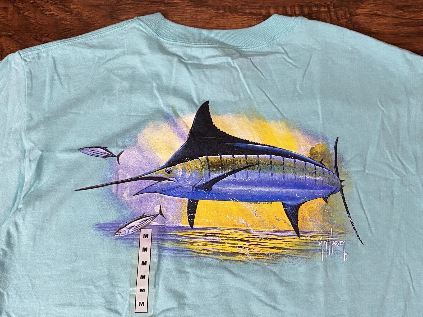 Guy Harvey Aftco Mens Marlin Fish Pocket Turquoise Pocket T-Shirt NWT Size M gallery