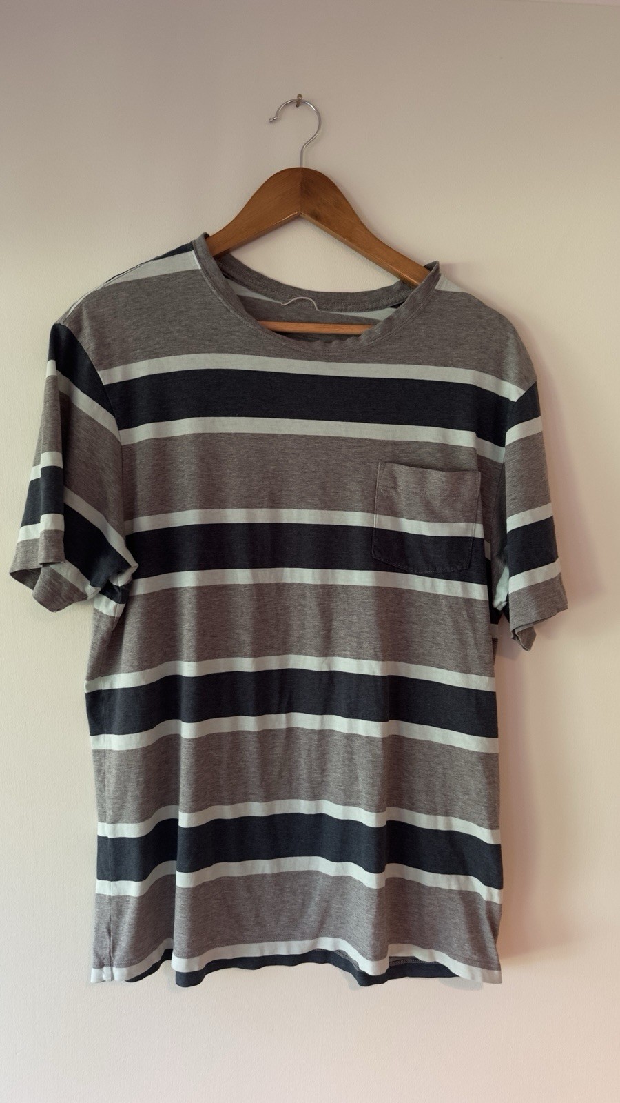 Patagonia Men’s M Striped Crew Neck Short Sleeve Cotton Shirt. Heavy wear.