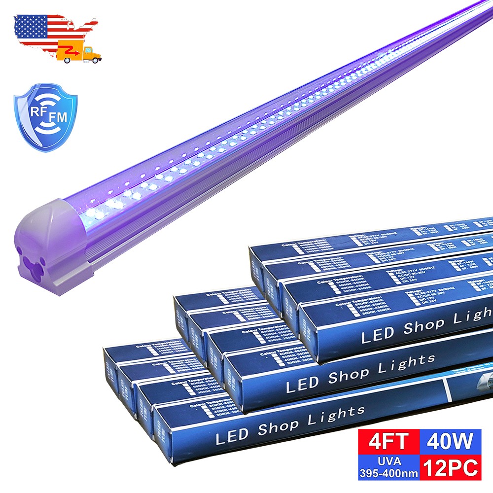 12 Pack Black Light Fixture UV 48 inch 4Ft 40W T8 Tube with US Plug Room Décor