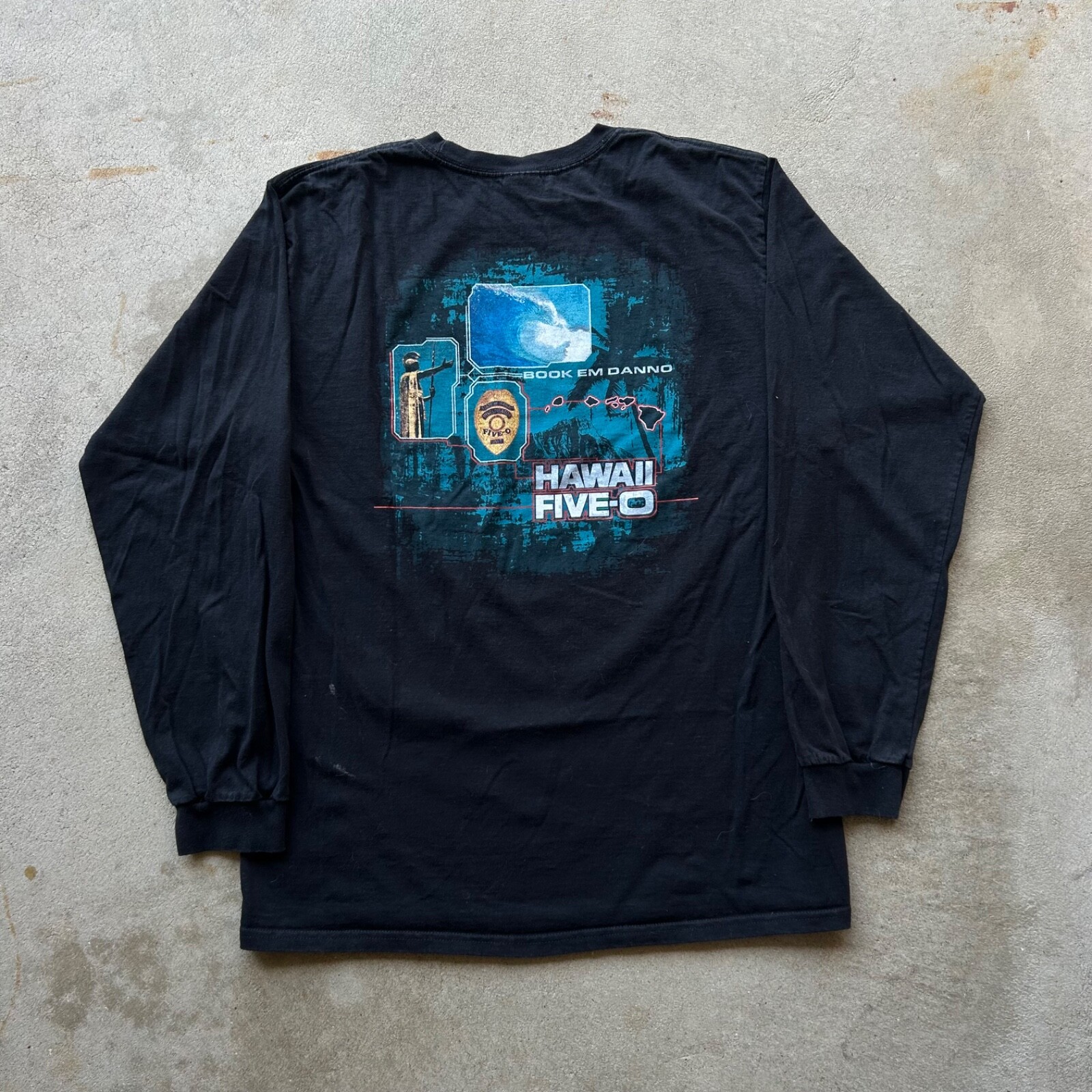 Vintage Hawaii Five-O Shirt Size Large Black Long Sleeve TV Promo Drama Police