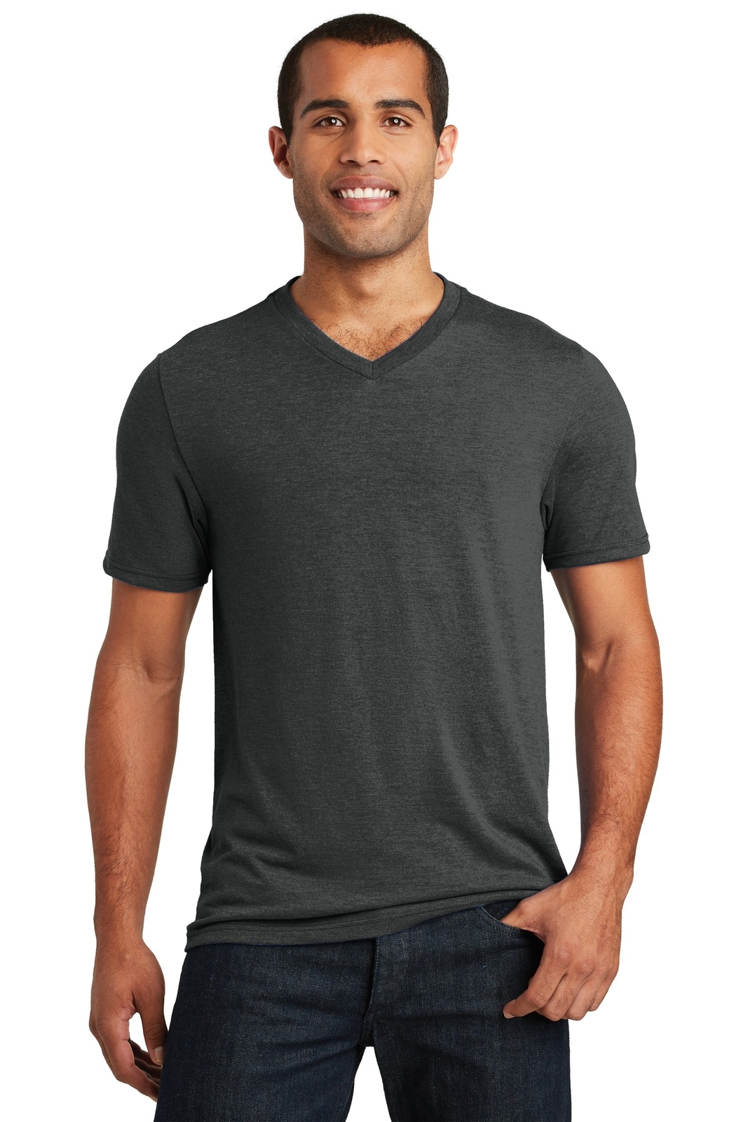 District DT1350 Mens Short Sleeve Perfect Tri V-Neck Smart Casual T-Shirt gallery