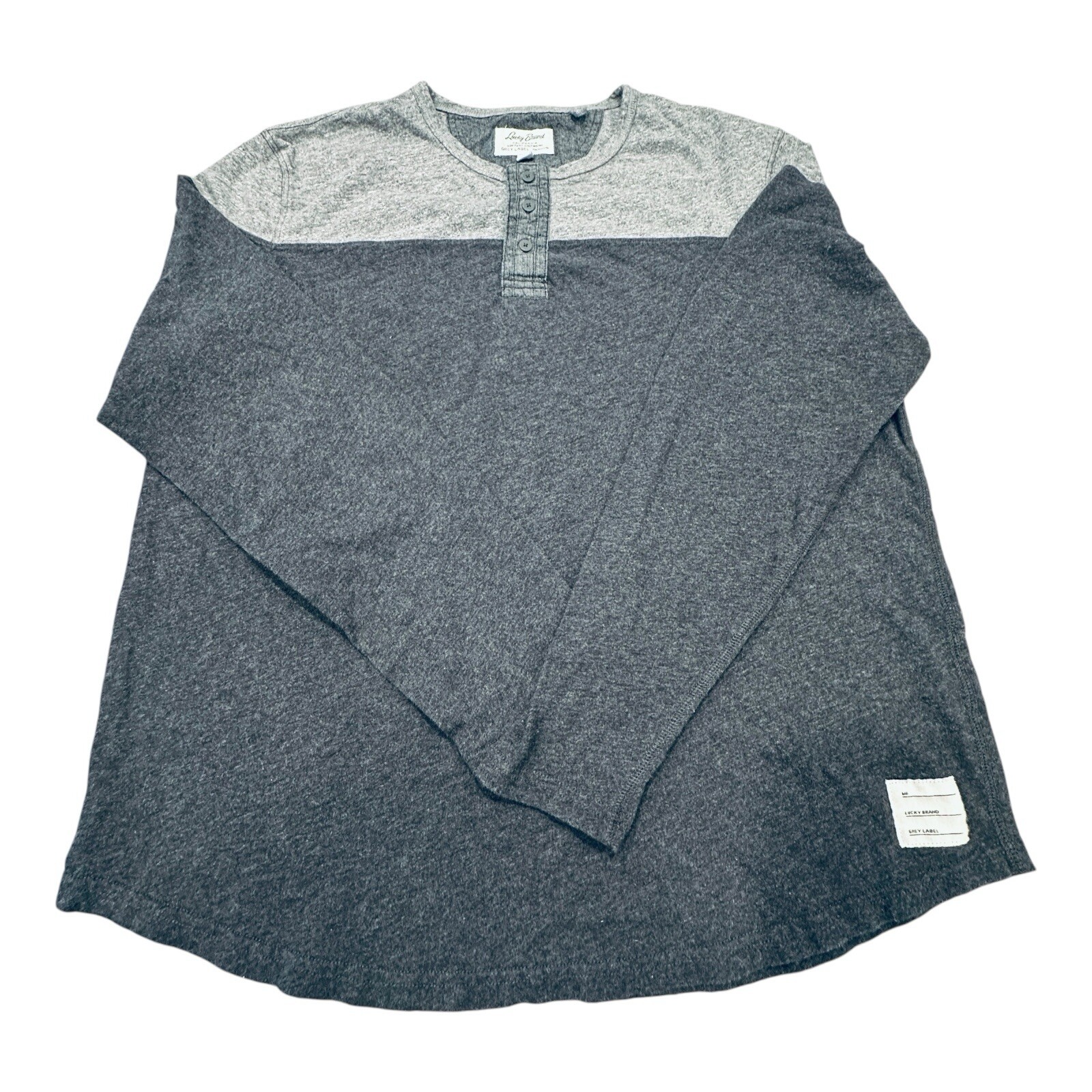Lucky Brand Grey Label Henley Shirt Men’s 2-Tone Long Sleeve Casual Tee – XL