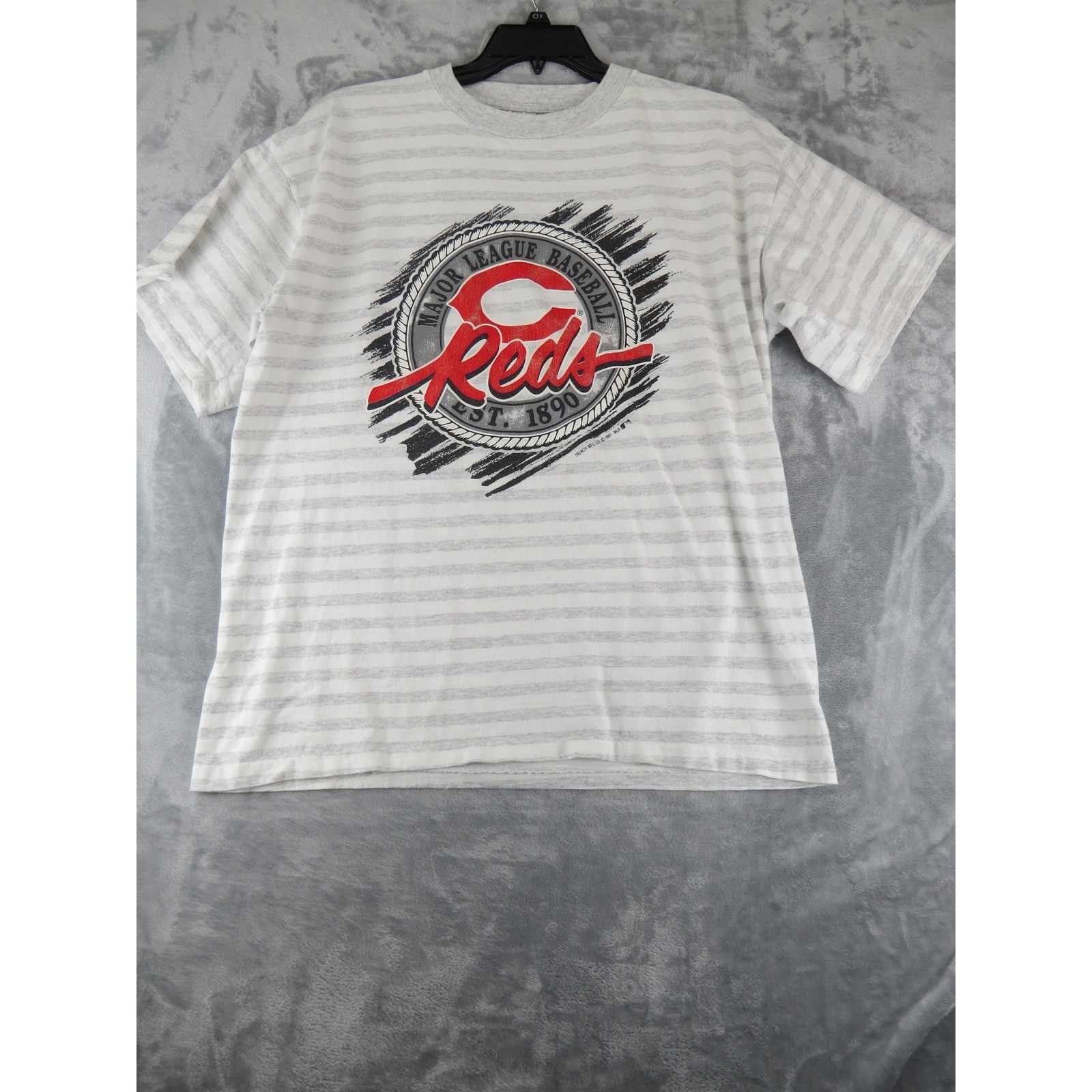 Vintage 1991 MLB Cincinnati Reds T Shirt XL Gray Stripe Trench Ultra TAG USA gallery