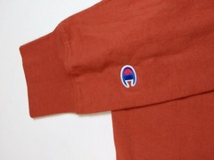 mens champion 100% authentic crewneck L/S t-shirt size large soild logo orange