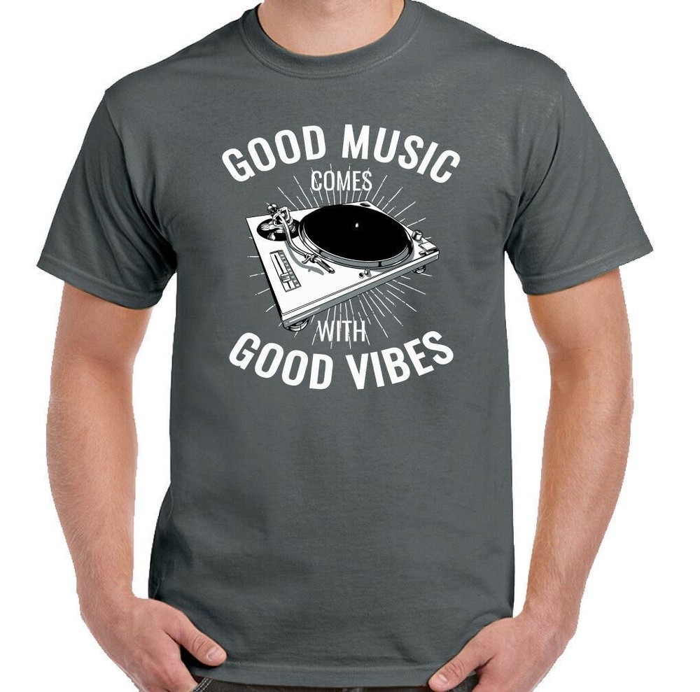 DJ T-Shirt Turntable Vinyl Record Player Technics Good Music Vibes Mens Funny