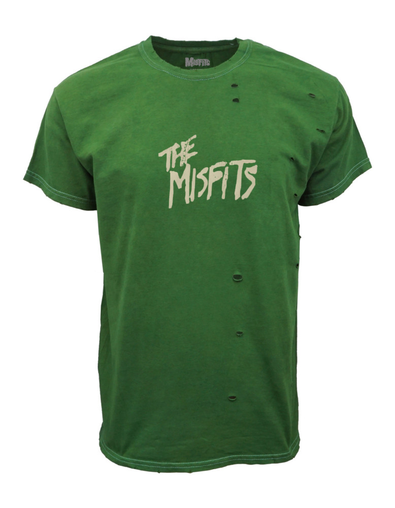 Misfits Devil Lock Skull Destructed T-Shirt Vintage Mineral Wash Green