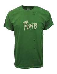 Misfits Devil Lock Skull Destructed T-Shirt Vintage Mineral Wash Green