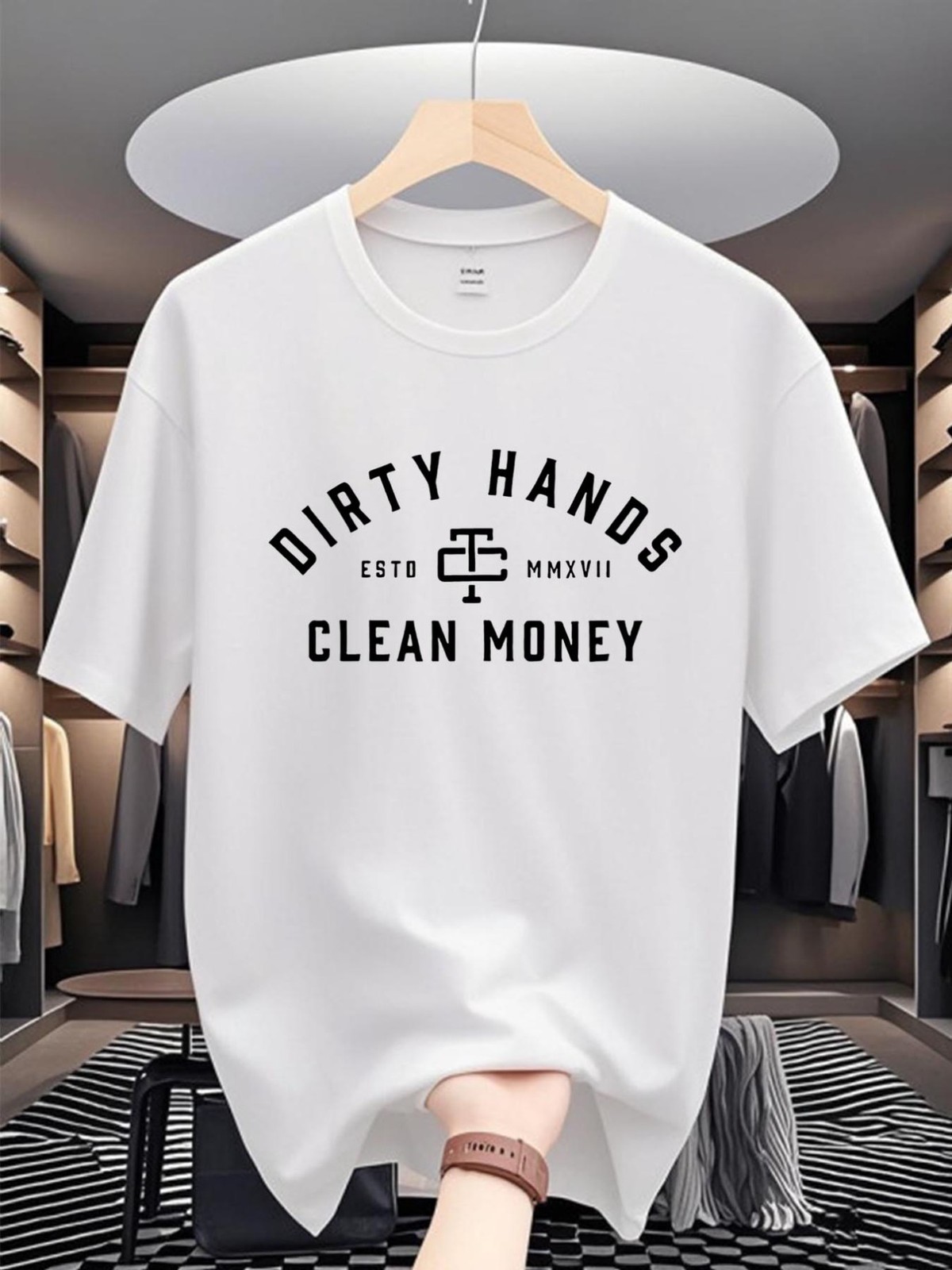 Mens Hard Work Slogan Graphic T-Shirt Hustle Quote Casual Crew Neck Tee gallery