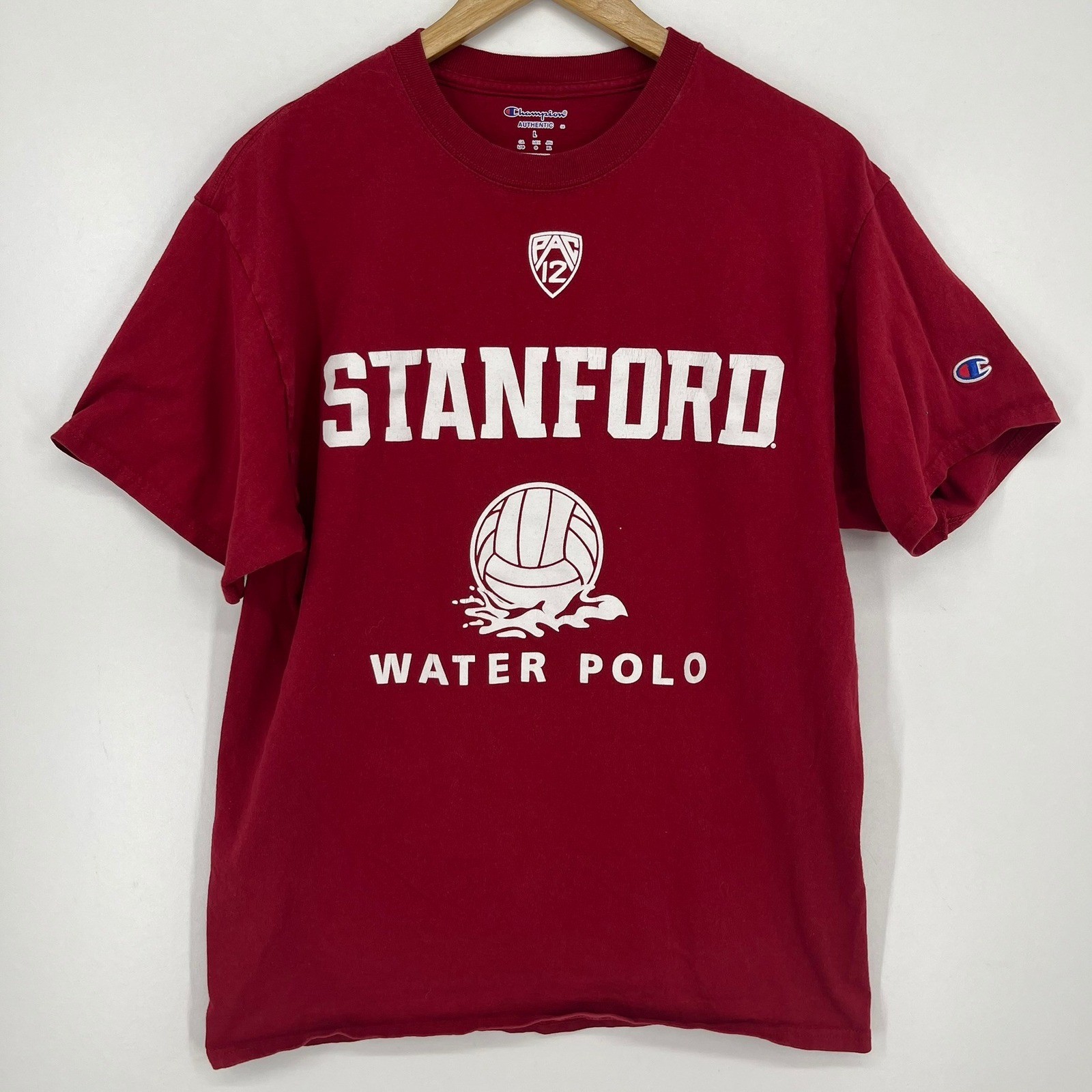 Champion Stanford Water Polo Pac-12 Mens Red Graphic T-Shirt Large