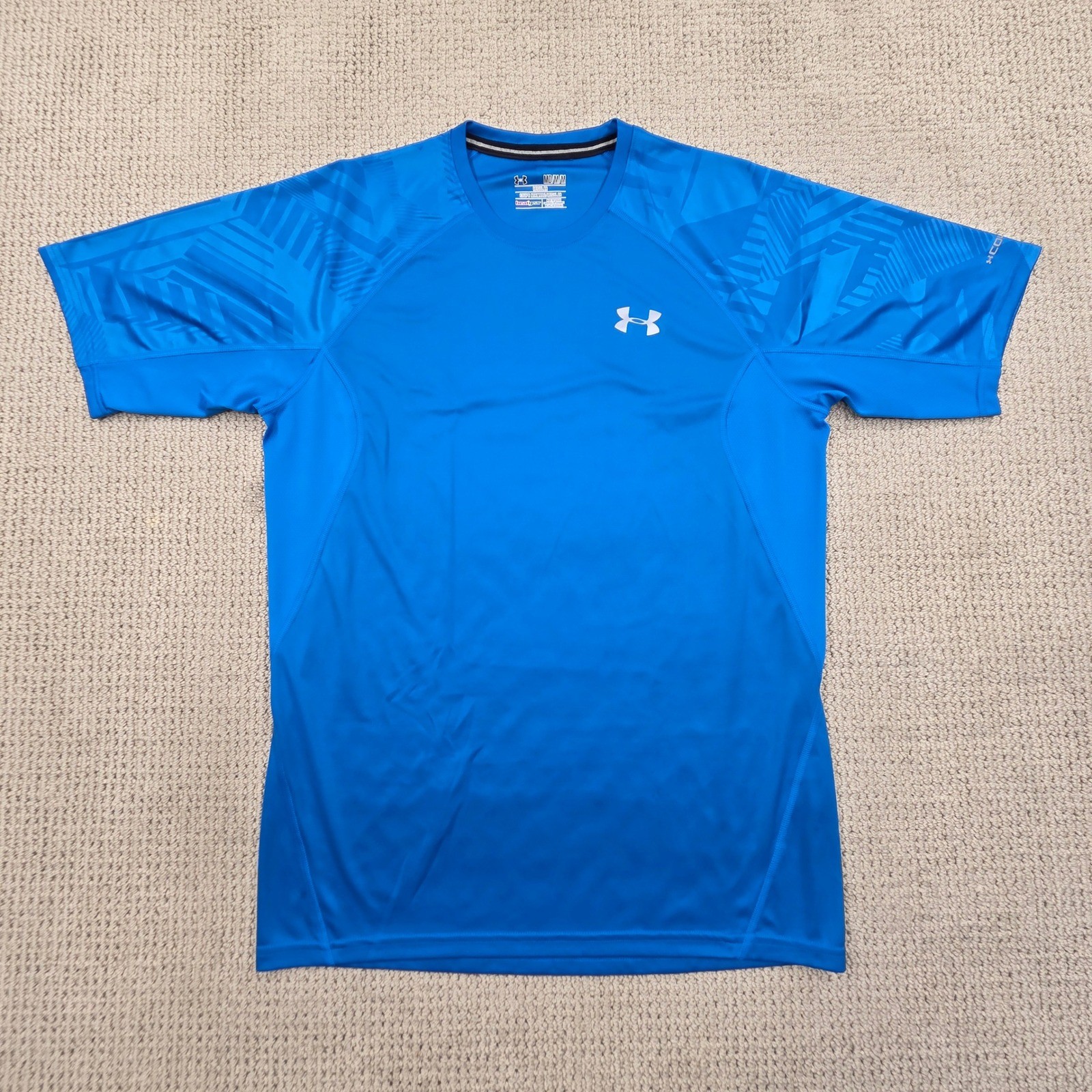 Under Armour Coldblack HeatGear SS T-Shirt Blue Geometric Sleeve Mens Medium gallery