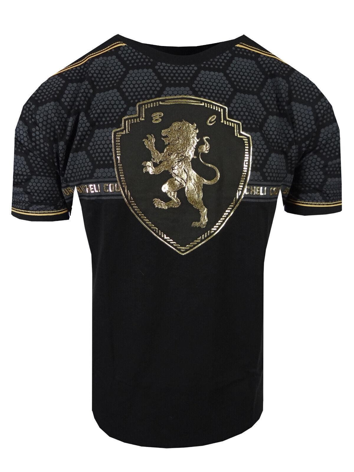 Mens T-Shirt Italian Print Shiny Gold Lion Chest Bucheli Logo Slim Fit Crew Neck gallery