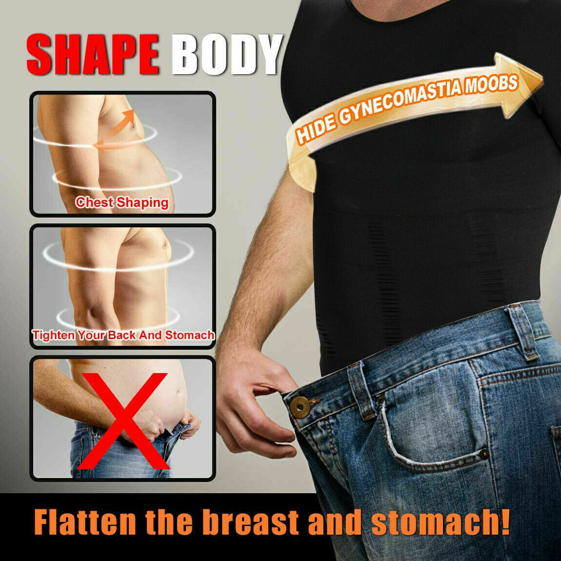 Men Slimming Body Shaper Belly Chest Moob Tummy Compression Vest Shirt Tank Top gallery