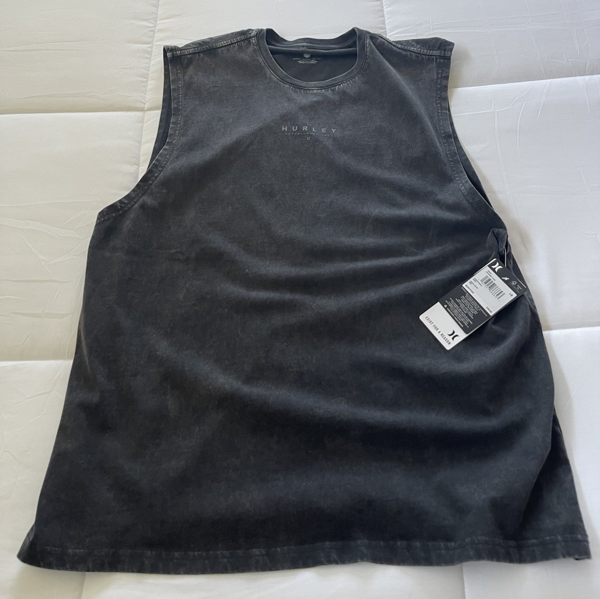 Hurley Men’s Large Black Washed Sleeveless Tank Top Logo Graphic Cotton NWT gallery