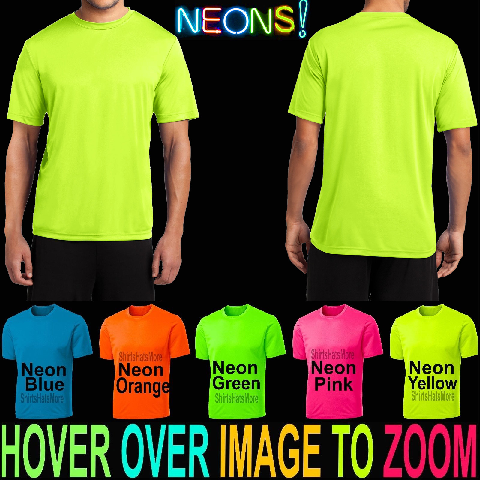 Mens NEON T-Shirt Moisture Wicking Exercise Tee Gym Basketball S-XL 2XL 3XL 4XL gallery