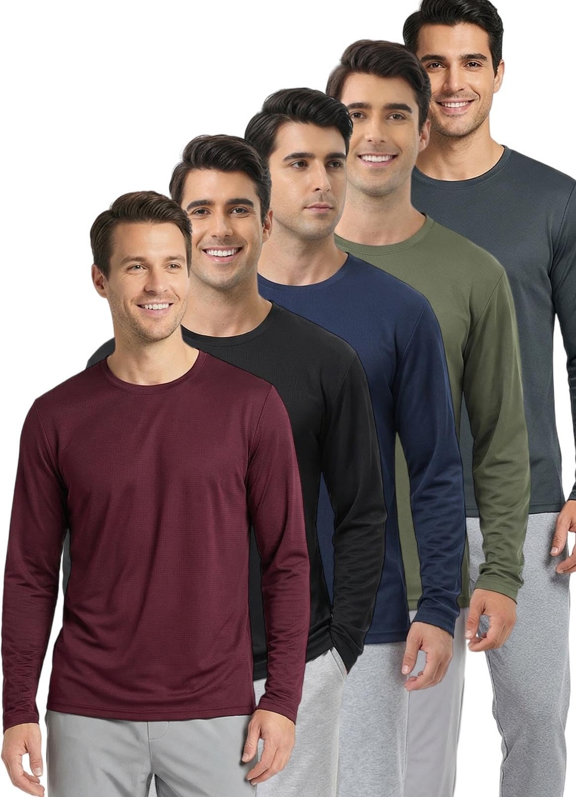 5 Pack Quick Dry Fit Men Long Sleeve T Shirts Sport Casual Construction Work ... gallery