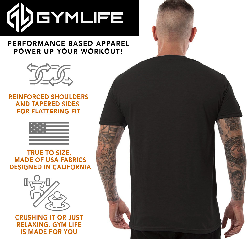 GYM LIFE® Fuse Power Up Mens Athletic T-Shirt Workout Exercise Fitness Tee Black gallery