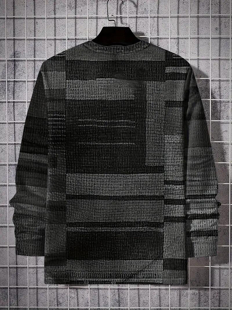 Patchwork Fashion Men's Color Block Long Sleeve T Shirt Black Graphite Gray Tee gallery