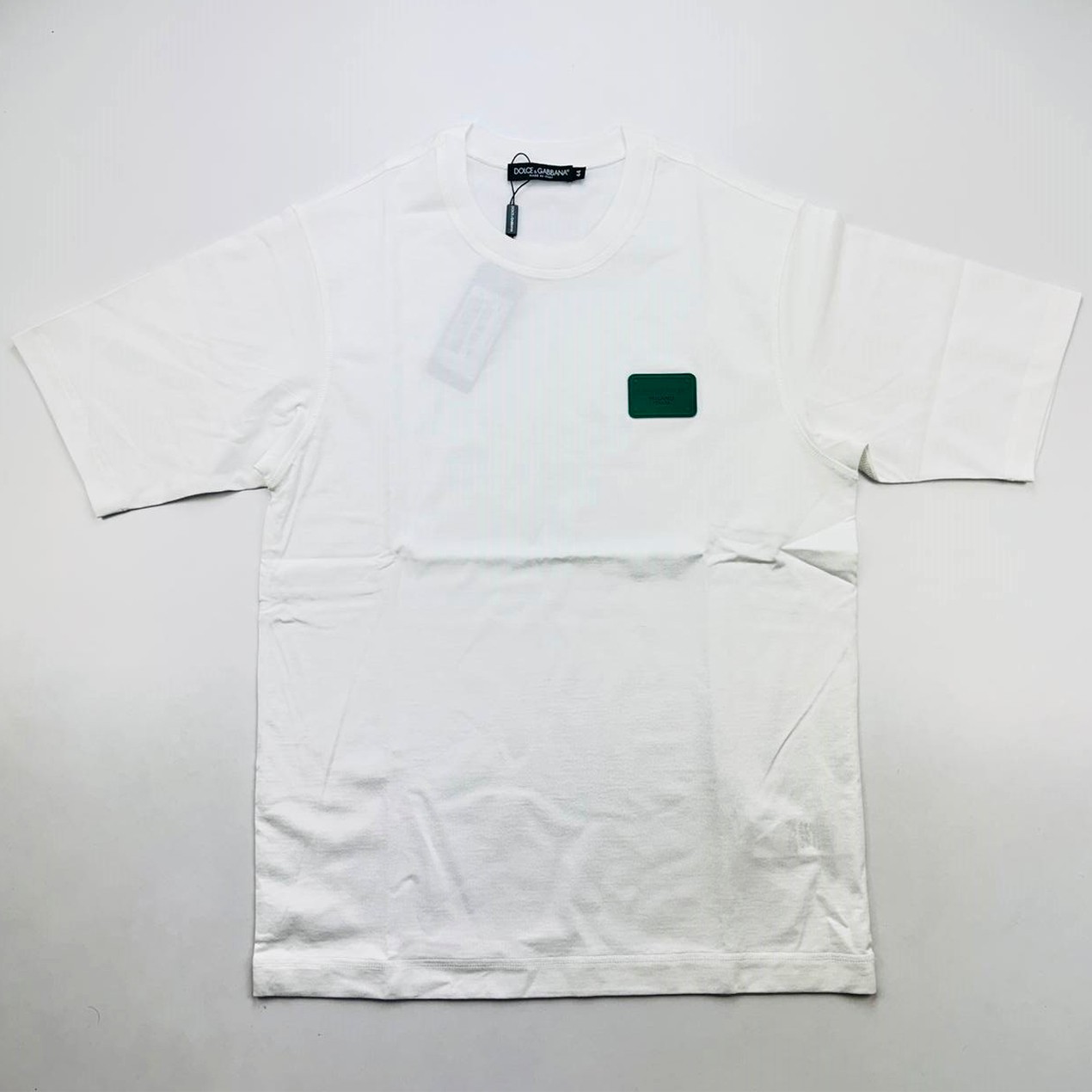 DOLCE & GABBANA Men’s Branded Tag Logo Plaque Cotton Oversized T-Shirt – White