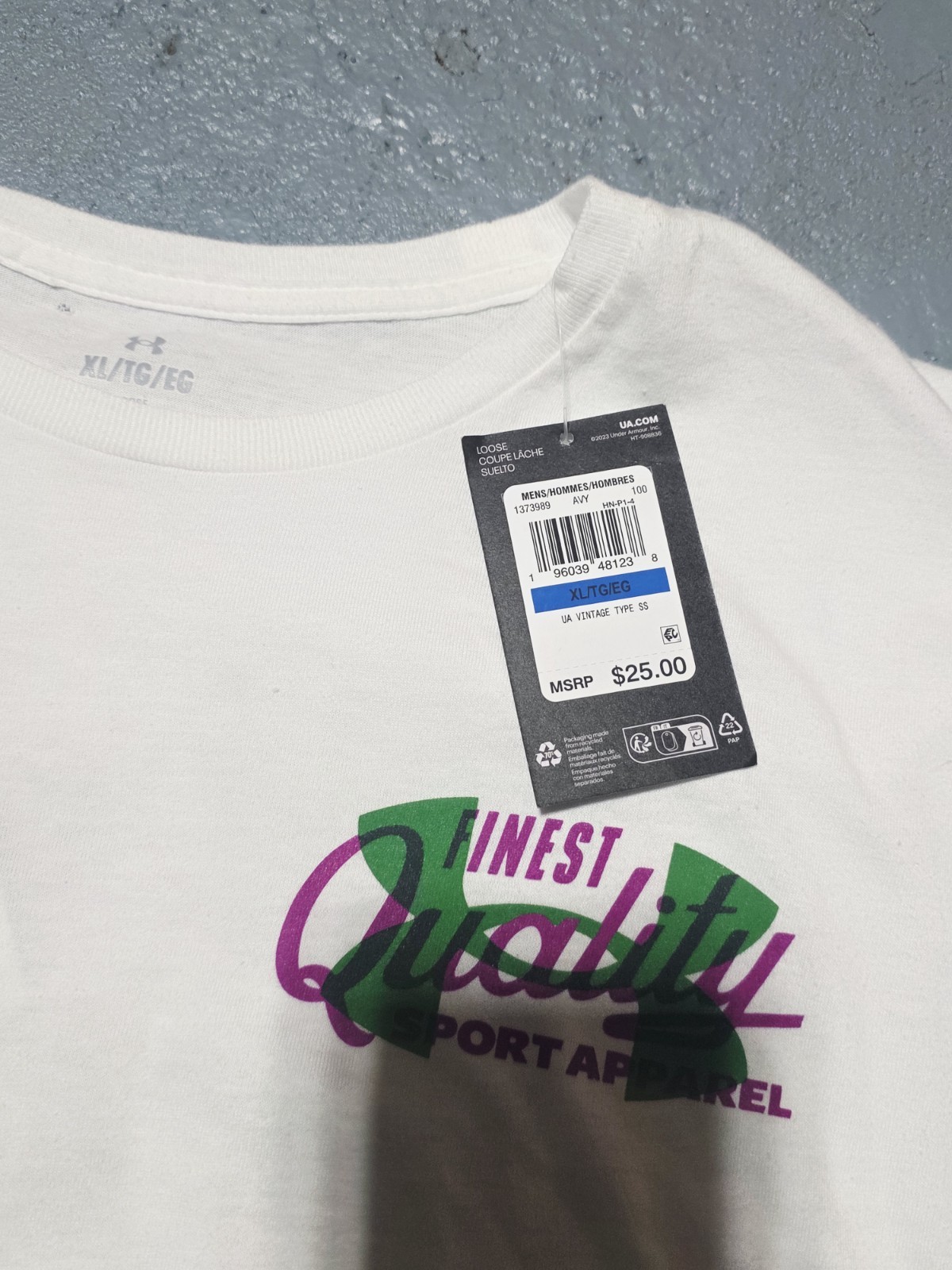 Under Armour Men's Extra Large XL Vintage Type T-Shirt White Loose NWT gallery