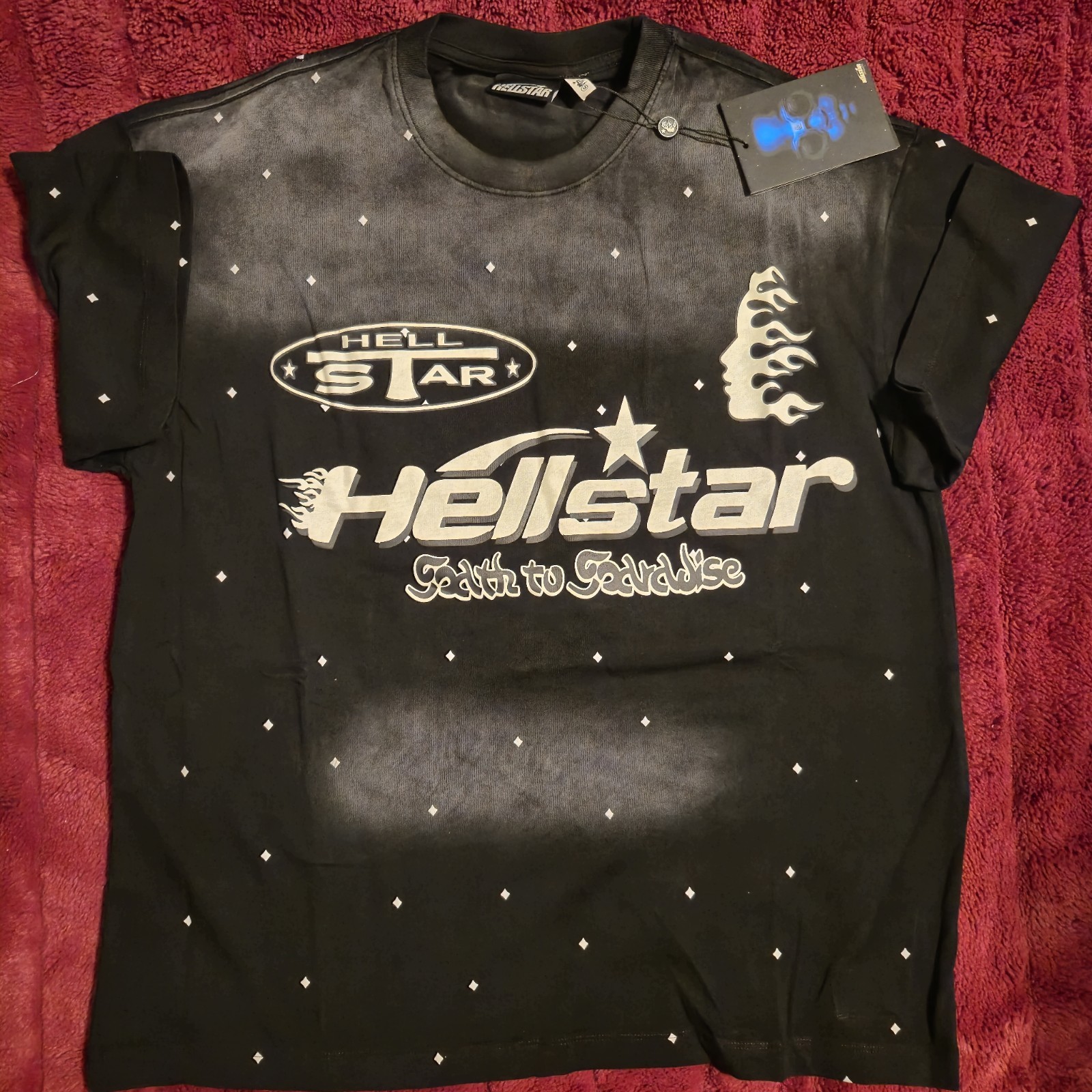 Hellstar Faded Black Sparkle Graphic Tee Mens Large NWT Oversized Y2K Streetwear gallery